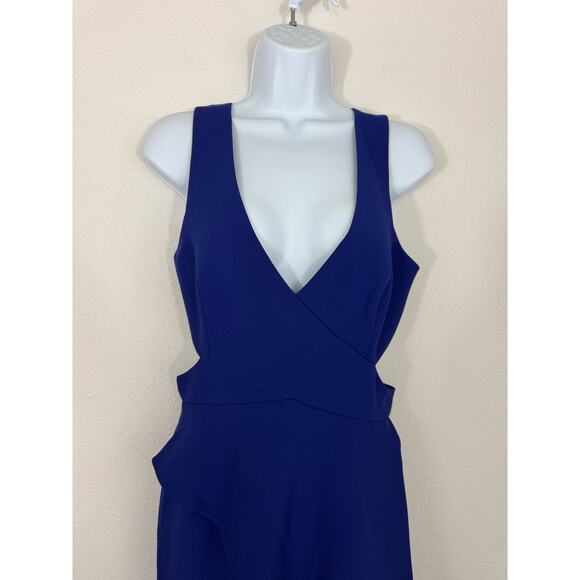 BCBGMAXAZRIA Blue Teal Cutout Asymmetric Maxi Dress Size 6 - Picture 3 of 8